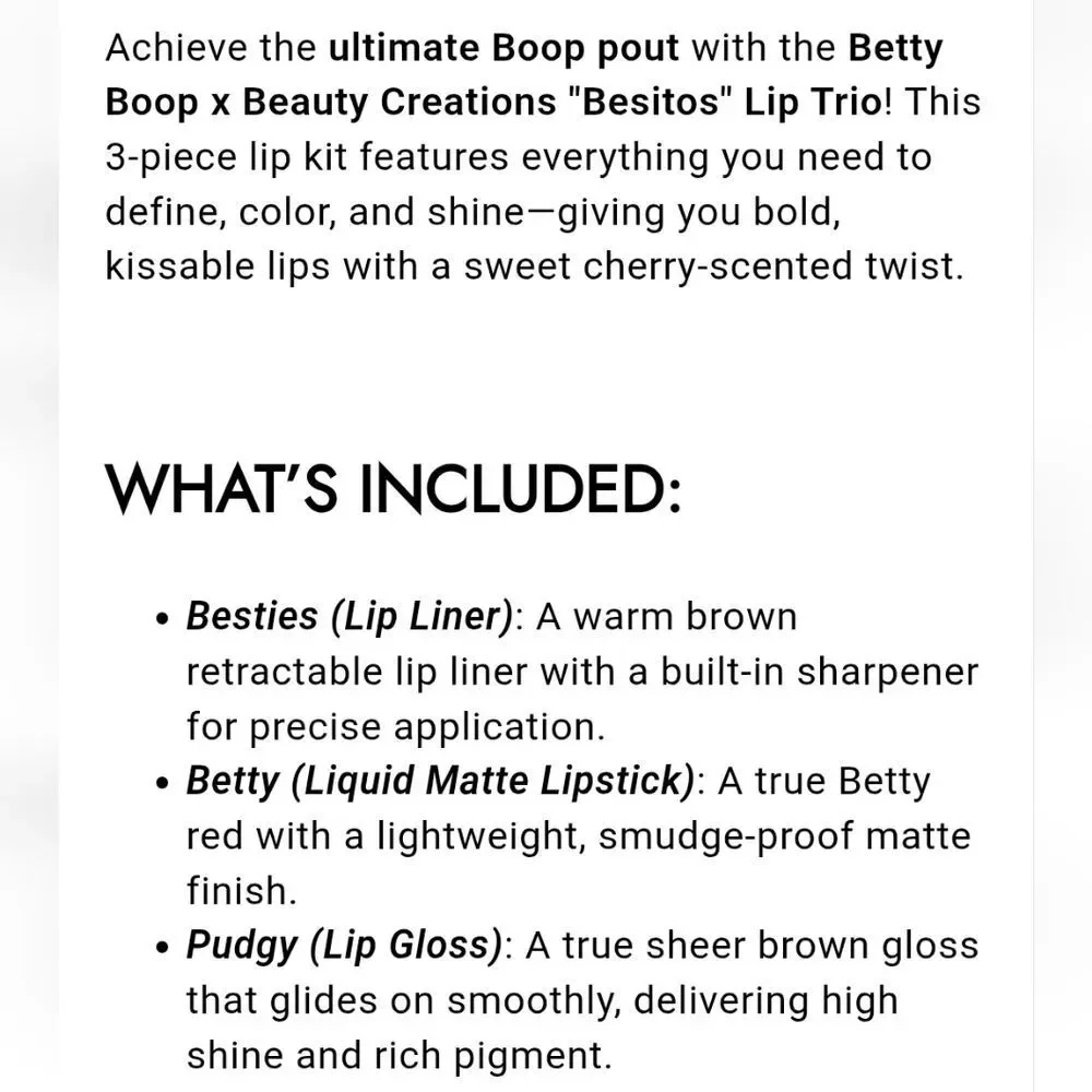 Beauty‎ Creations X  Betty Boop Besitos Lip Trio